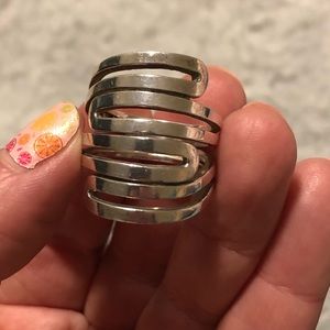 Silpada retired large silver ring modern wave pattern.  Size 9-10